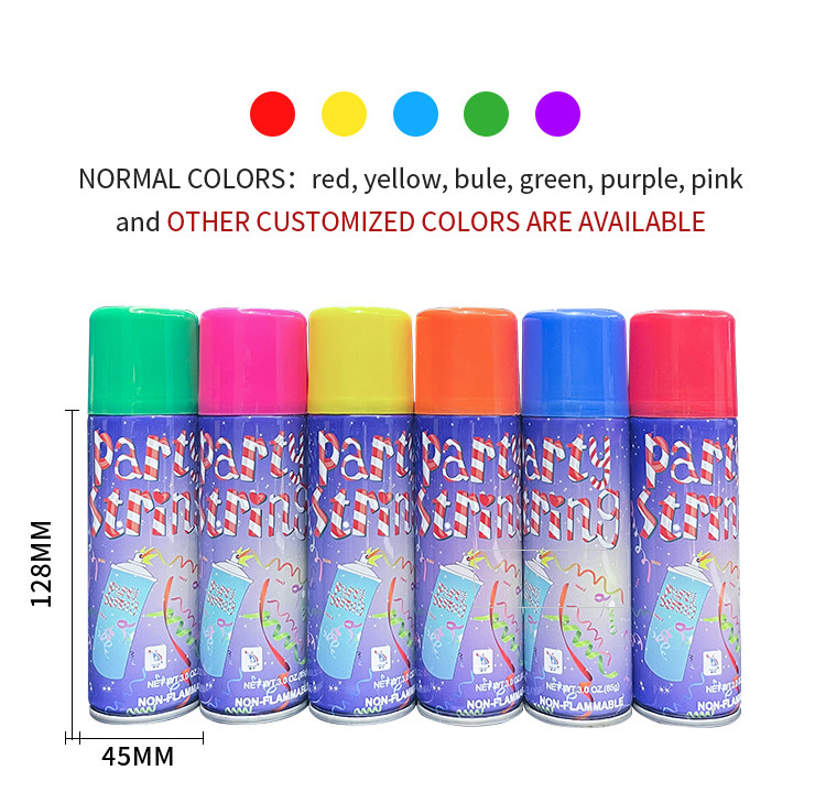 Hecho a medida 80 gramos de colorido Silly String Spray Fiesta de bodas